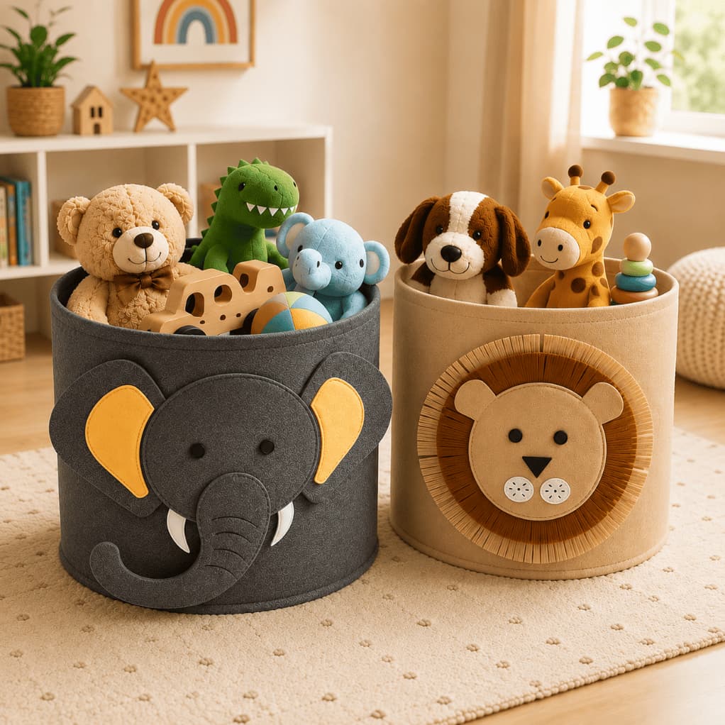 Cesto Organizador de Brinquedos Roupa Infantil Dobravel Menino Menina Multiuso Redondo