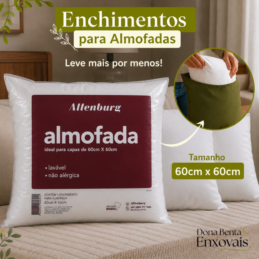 Enchimentos para Almofada 60x60cm Altenburg Refil Fibra Siliconada Antialérgico