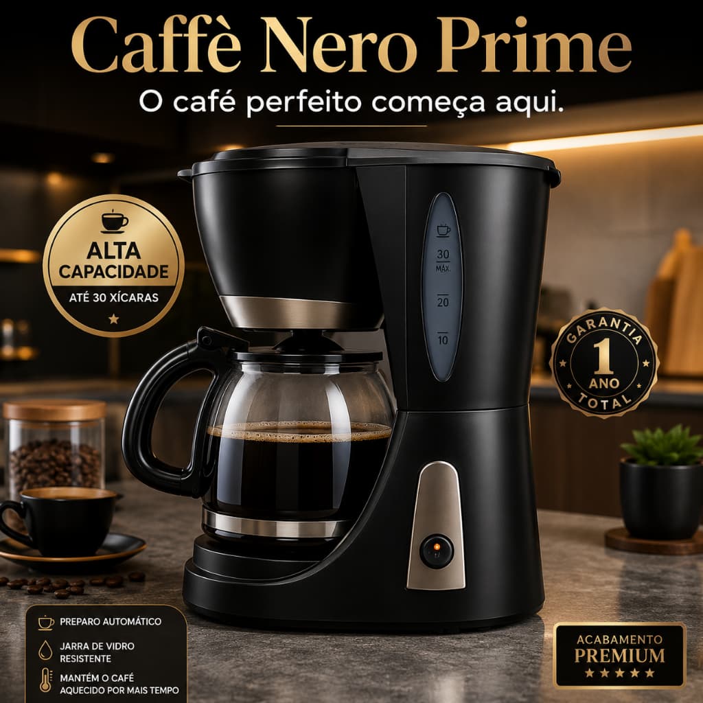 Cafeteira Elétrica Automática 30 Xícaras 1,2L Jarra de Vidro Mantém Café Quente 127V Preta  Variações de título para tes
