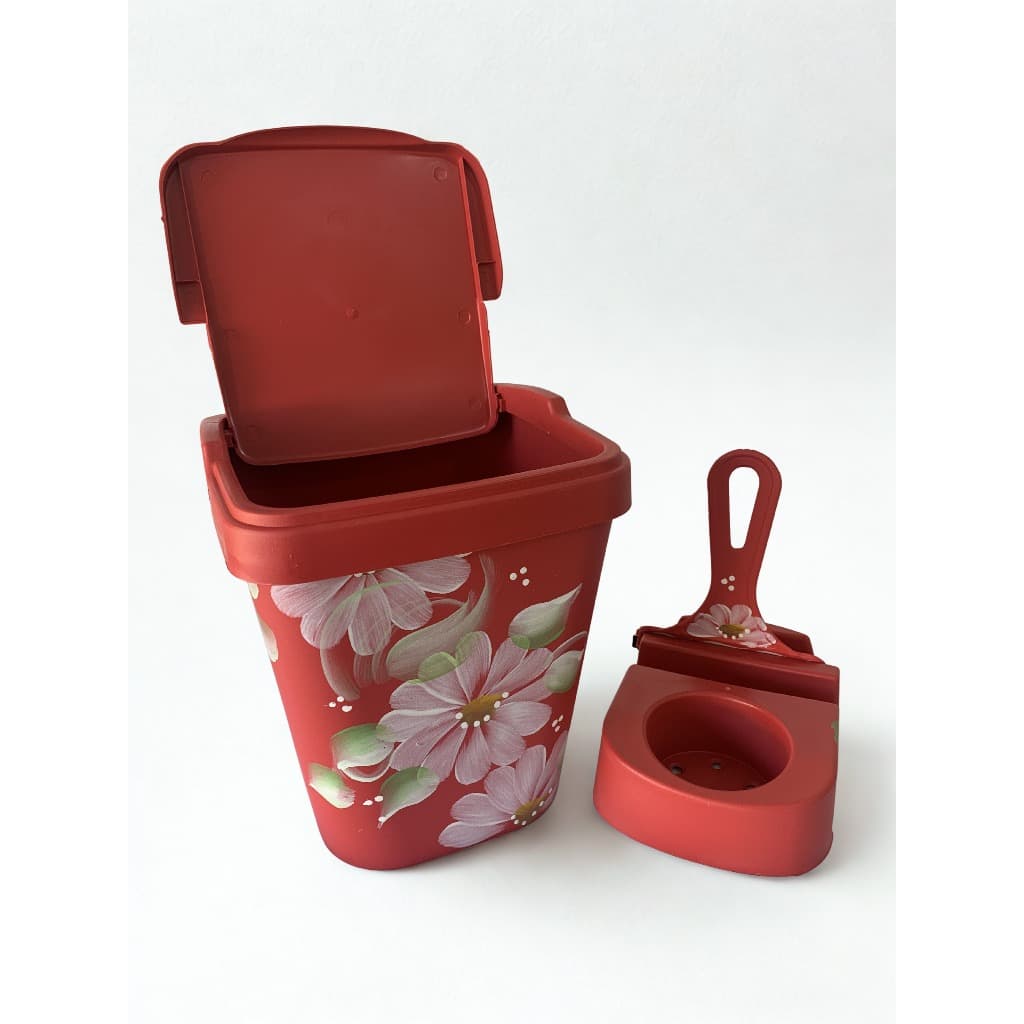 Kit para Pia Floral com Lixeira e Porta Esponja | Organizador de Cozinha