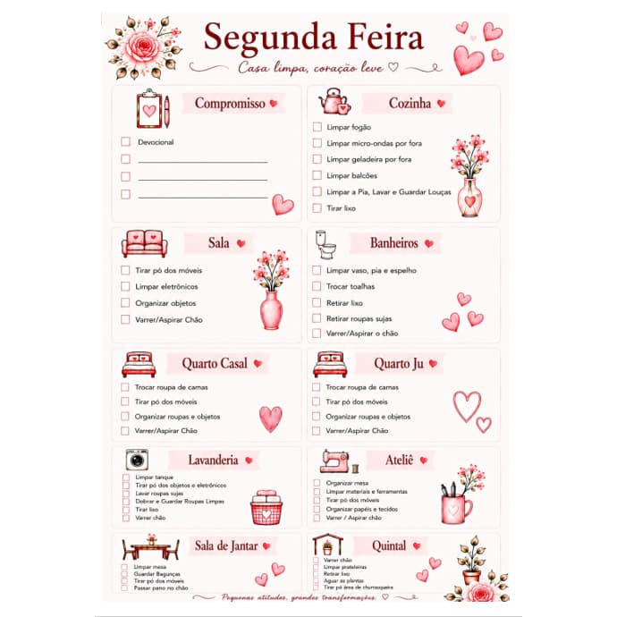 Tarefas do Lar / Bloco Planejamento Semanal Personalizado / Organize sua Semana do Seu Jeito