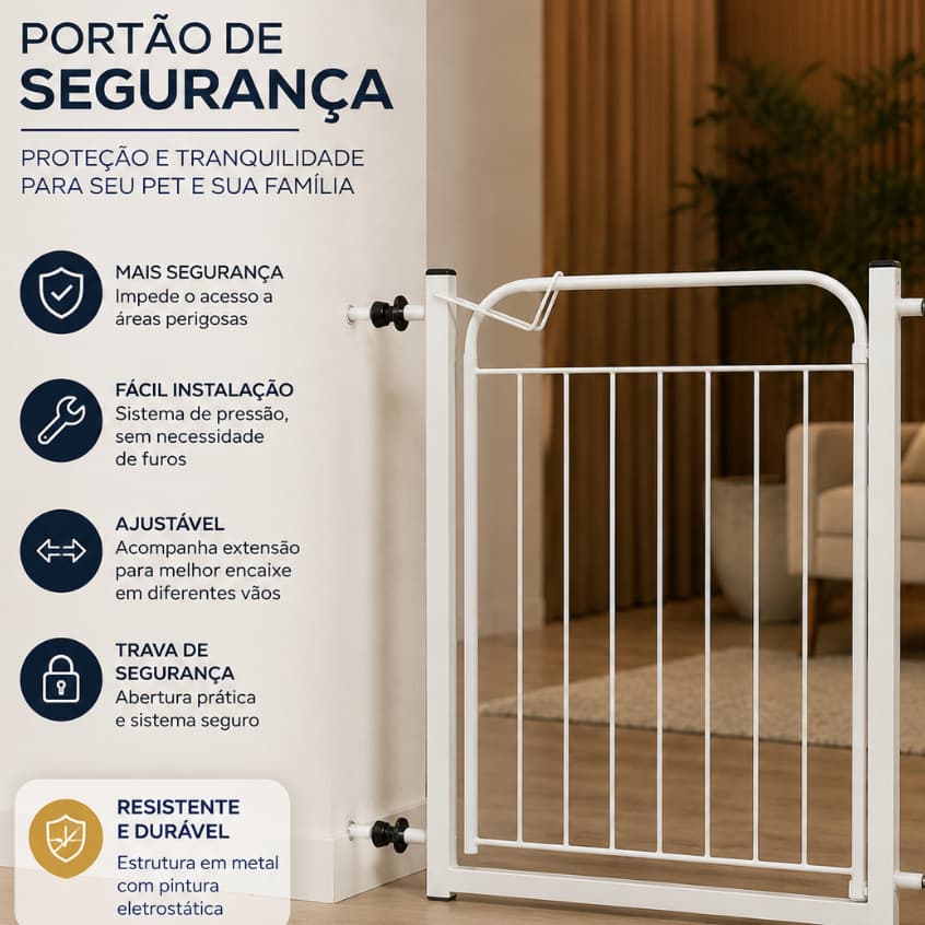 Grade Portão Proteção Pet Cachorro + Prolongador Branco