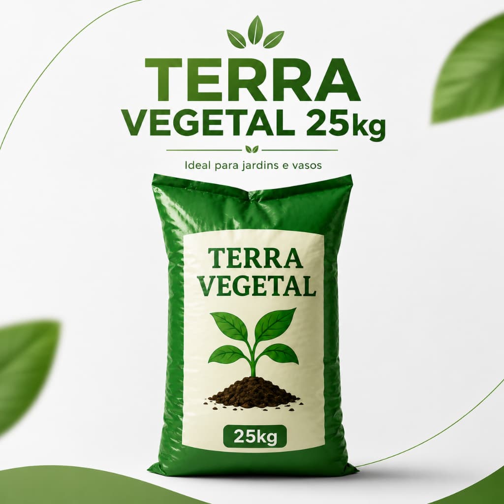 Terra Vegetal 25kg Adubada Rica em Nutrientes para Jardim Horta Vasos Plantas Flores e Mudas