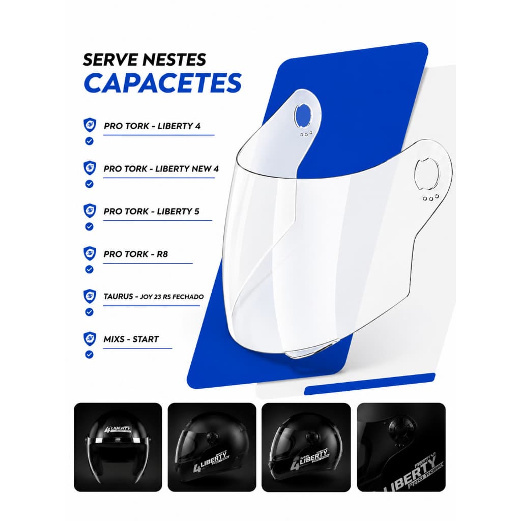 Kit Viseira + Reparo Capacete Pro Tork Liberty 4 e 5 R8 Taurus Joy 23 Mixs Start Transparente e Fumê
