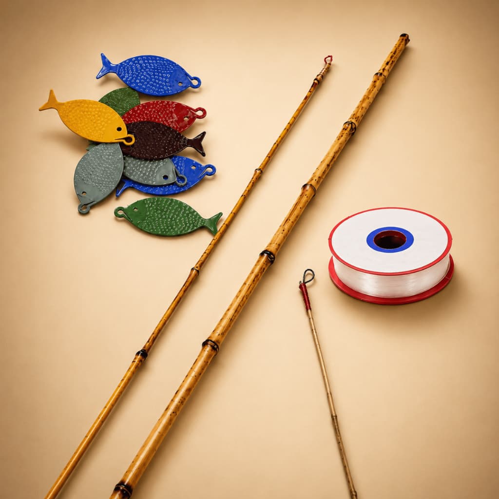 Kit Pescaria Festa Junina Vara + Peixinhos + Linha Prenda Junina São João Brincadeiras