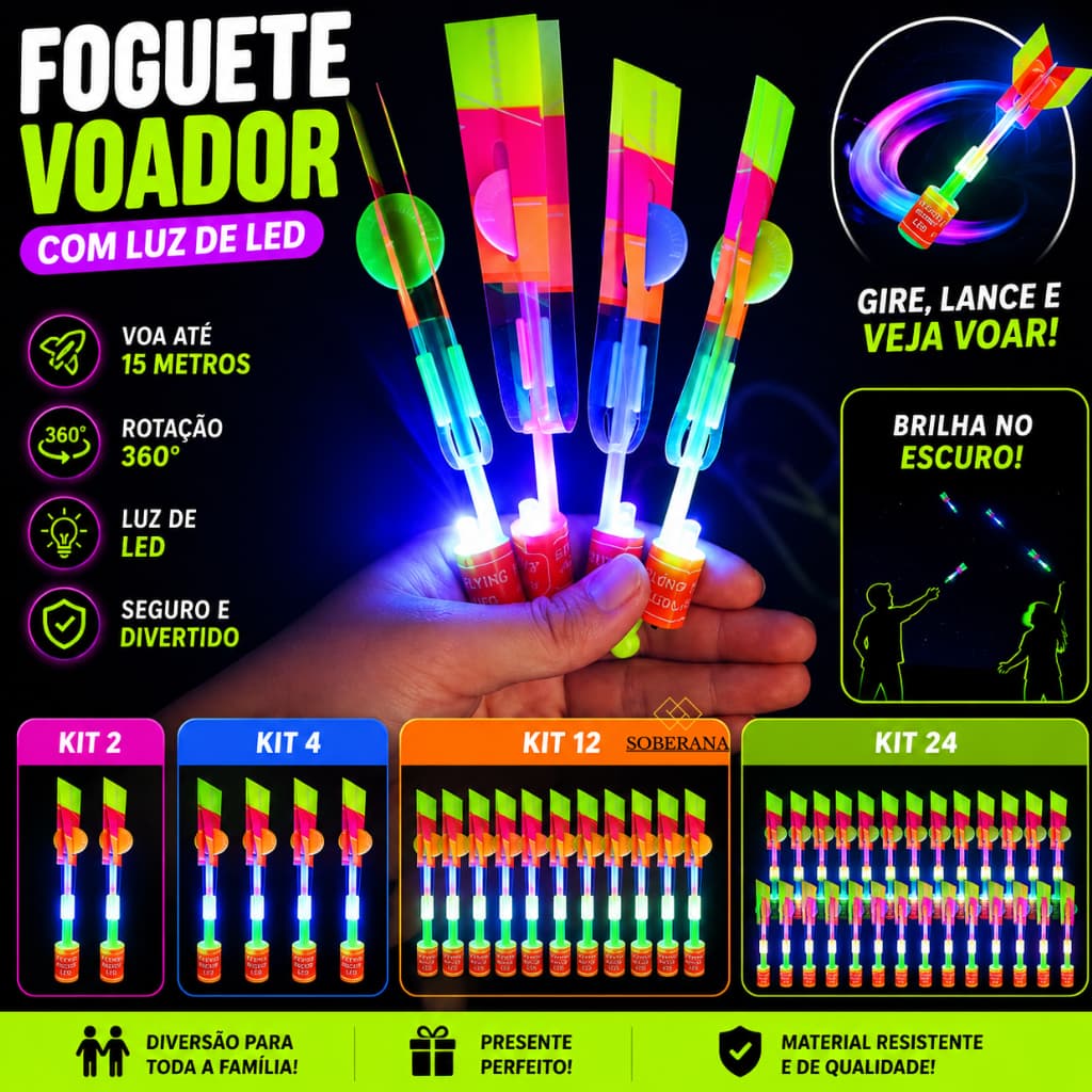 Kit 2, 12, 24  Avatar Voador De Led Com Estilingue Foguete Helicóptero Brinquedo de Criança