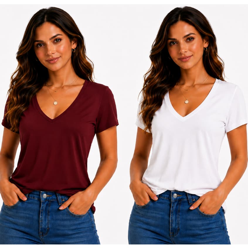 kit 2 Blusa Feminina Manga curta Gola V Segunda Pele Viscolycra Basica Elegante Casual baby look baby tee