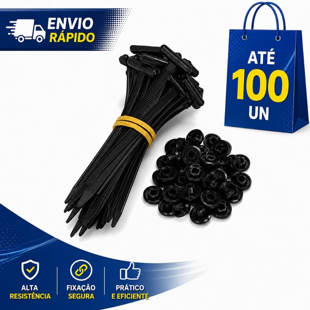 Jogo Abraçadeiras Universal Com Trava Automática Presilha Fixação Resistente 5X90 Multiuso Automotiva Segurança Fita