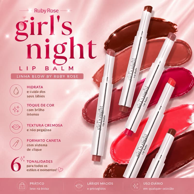 Lip Balm Girl’s Night Blow Ruby Rose Original Hidratante Labial Cremoso Caneta