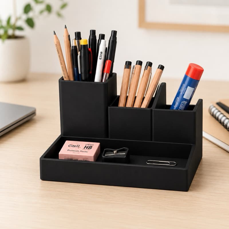 Organizador de Mesa | Porta-Lápis e Canetas com Bandeja para Papelaria Escritório Home Office