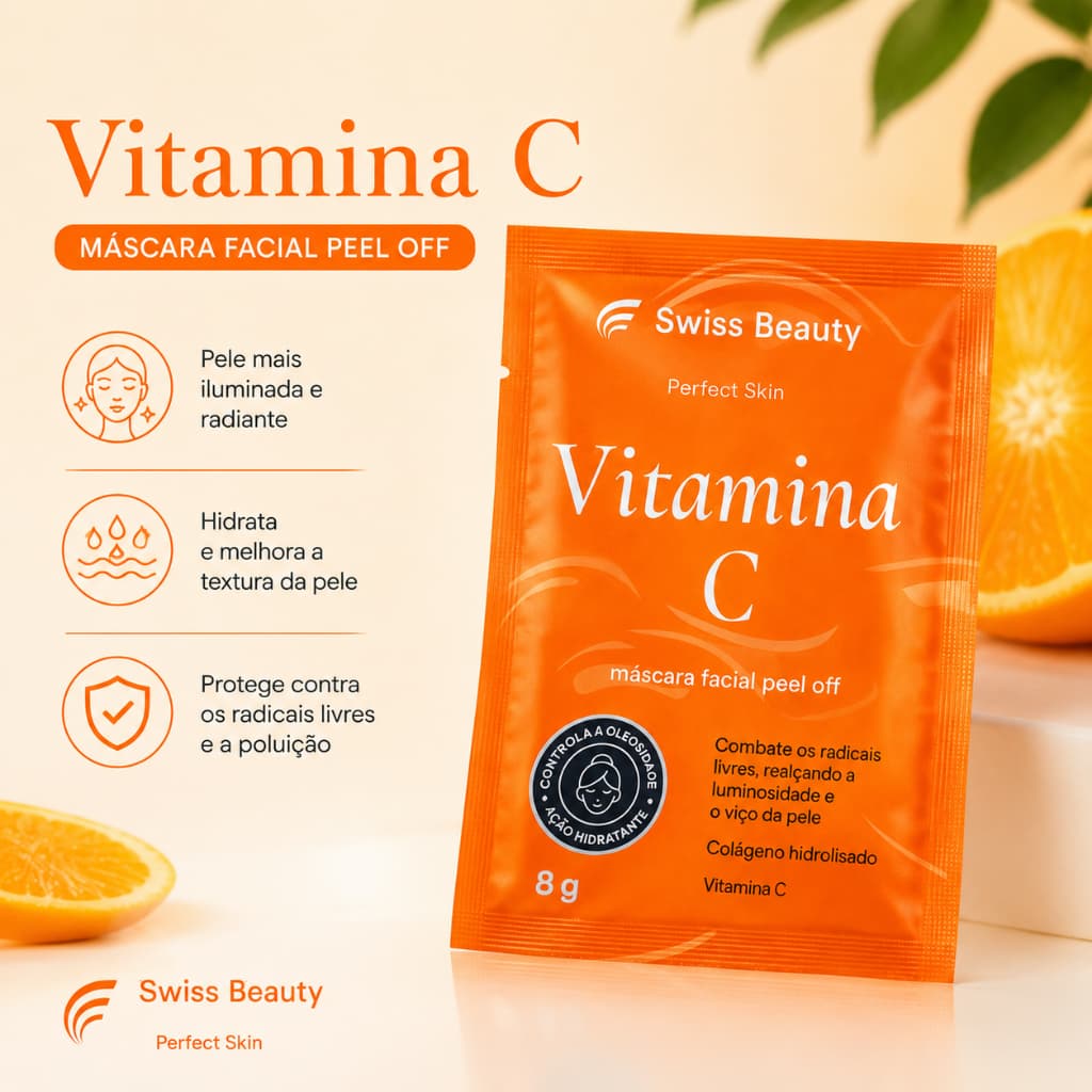 Máscara Vitamina C Facial Limpeza de Pele Hidrata e Nutre Anti Oleosidade