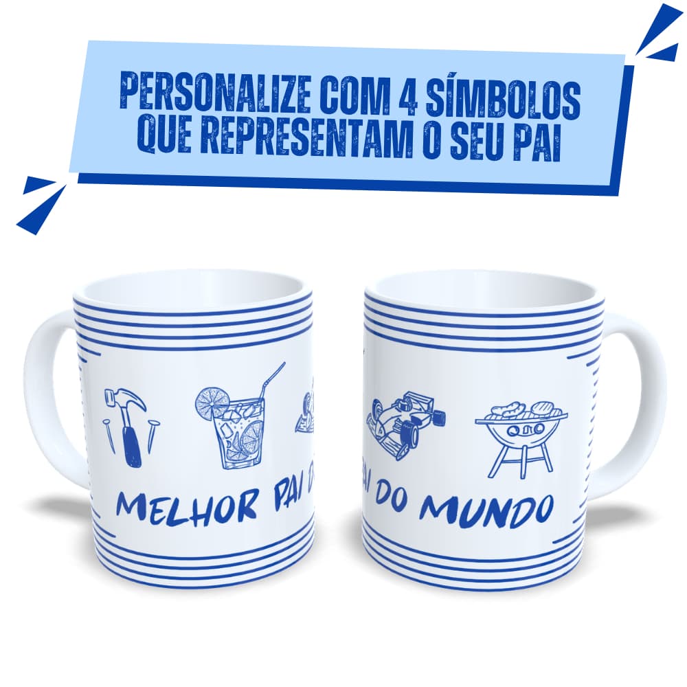 Caneca Personalizada Dia dos Pais Presente Símbolos Pai Frases | Cerâmica 325ml | Papai, Avô, Tio, Padrinho, Dindo