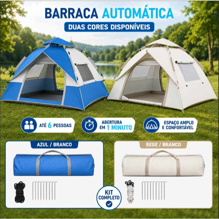 Barraca de Camping Automática 4 Pessoas 210x200x135cm Oxford 210D Impermeável Montagem Rápida com Bolsa