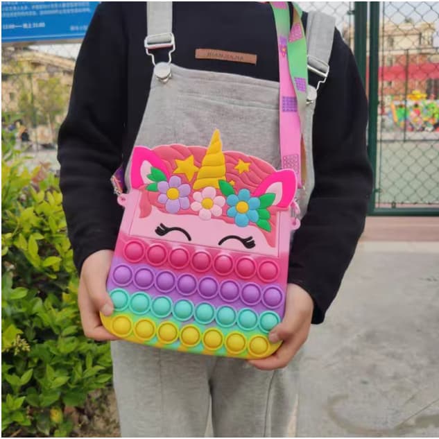Bolsa Transversal Tamanho Grande 21cm Pop It Unicórnio Menina