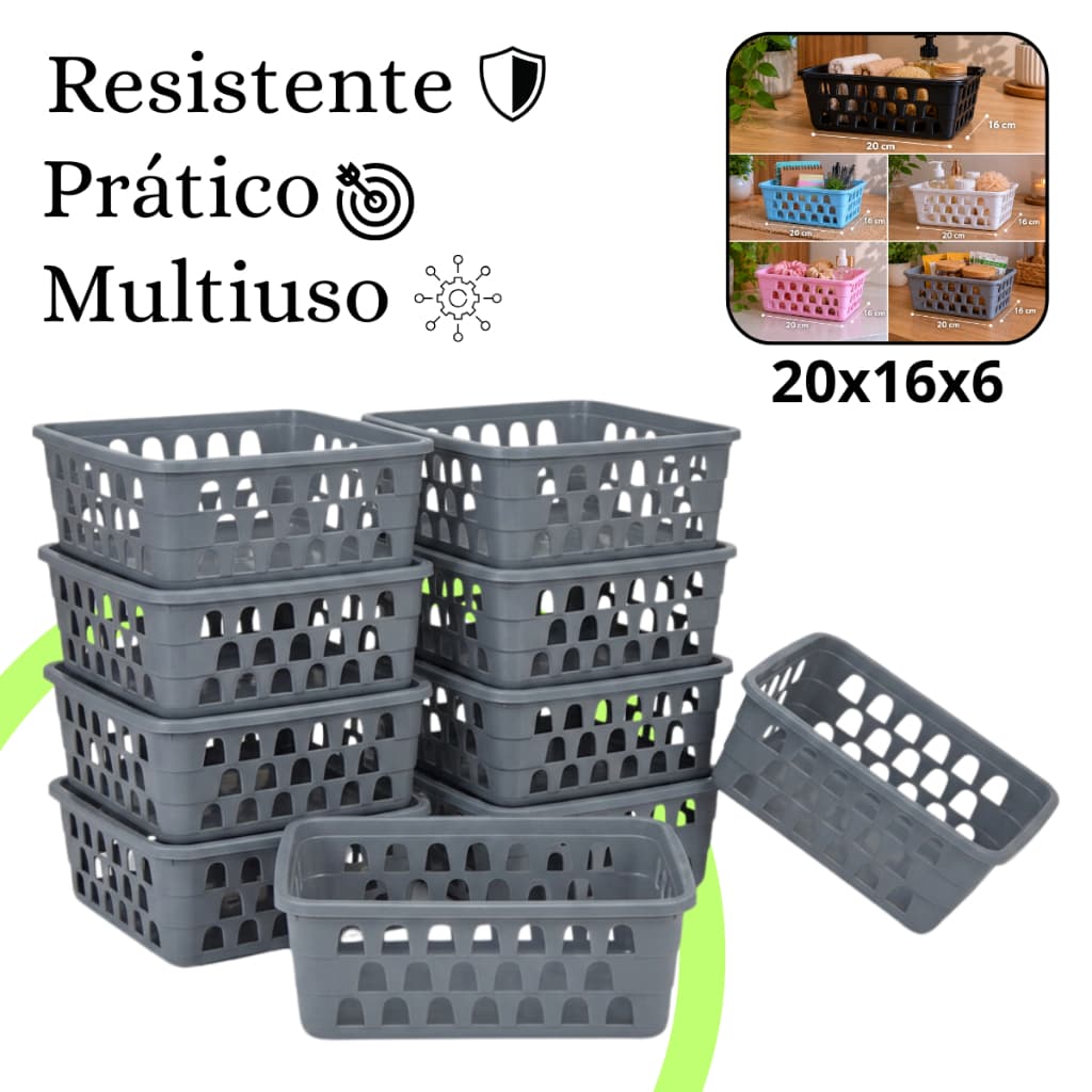 Kit 10 Cesto Organizador Cestinha Multiuso Médio 20x16x6cm Resistente