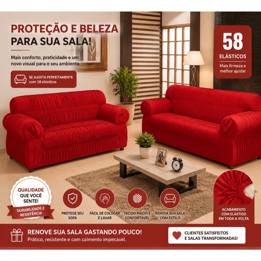 CAPA DE SOFA COM ELASTICO AJUSTAVEL COM 58 ELASTICO GRANDE 2 E 3 LUGARES (Forro para sofá) PROTETOR MALHA GEL