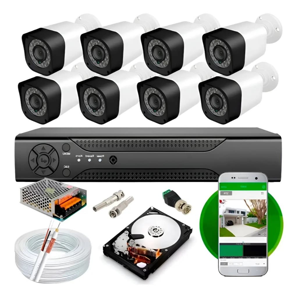 Kit Cftv 8 Câmeras Segurança Completo 720p E Dvr 8ch Com Hd