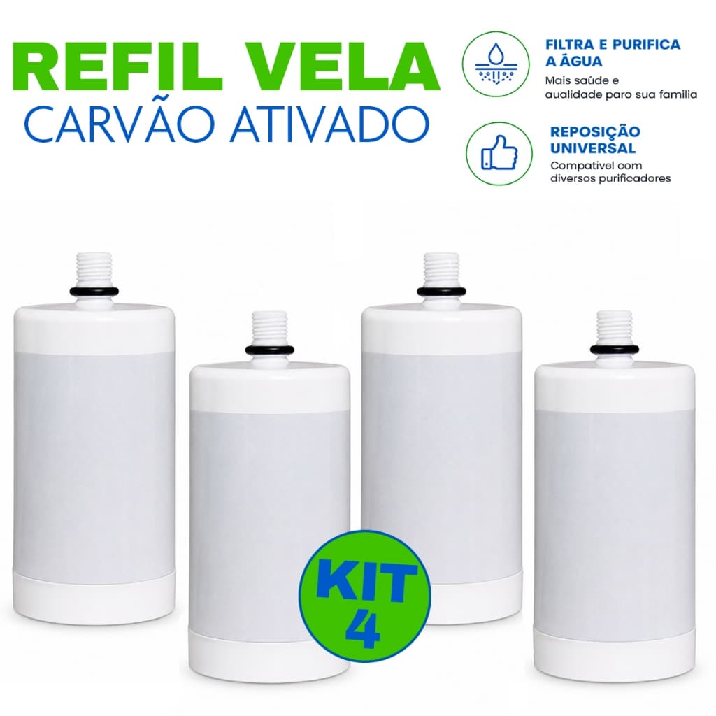 Filtro de Vela Carvão Ativado Refil de Filtro de Água 1000l Filtro Viqua Para Torneiras Kit 4