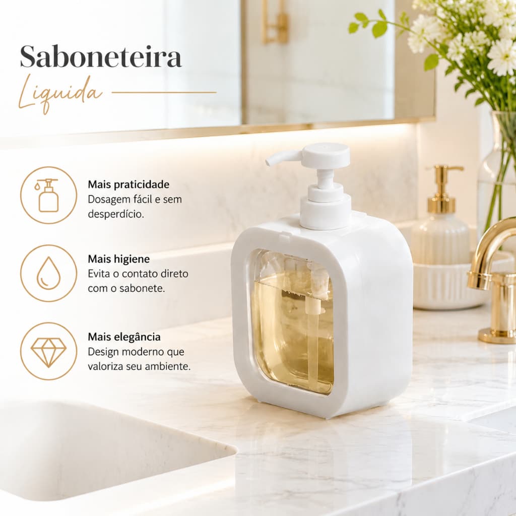 Dispenser Premium Porta Sabonete Liquido Banheiro 300ml Multiuso Cozinha Detergente