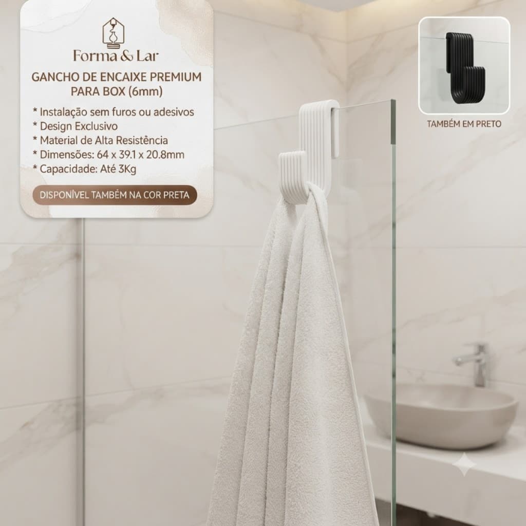 kit 4 Gancho Toalha Banheiro Box Chuveiro Suporte Porta Toalha Roupão Cabide pano Sem Furo Preto e branco