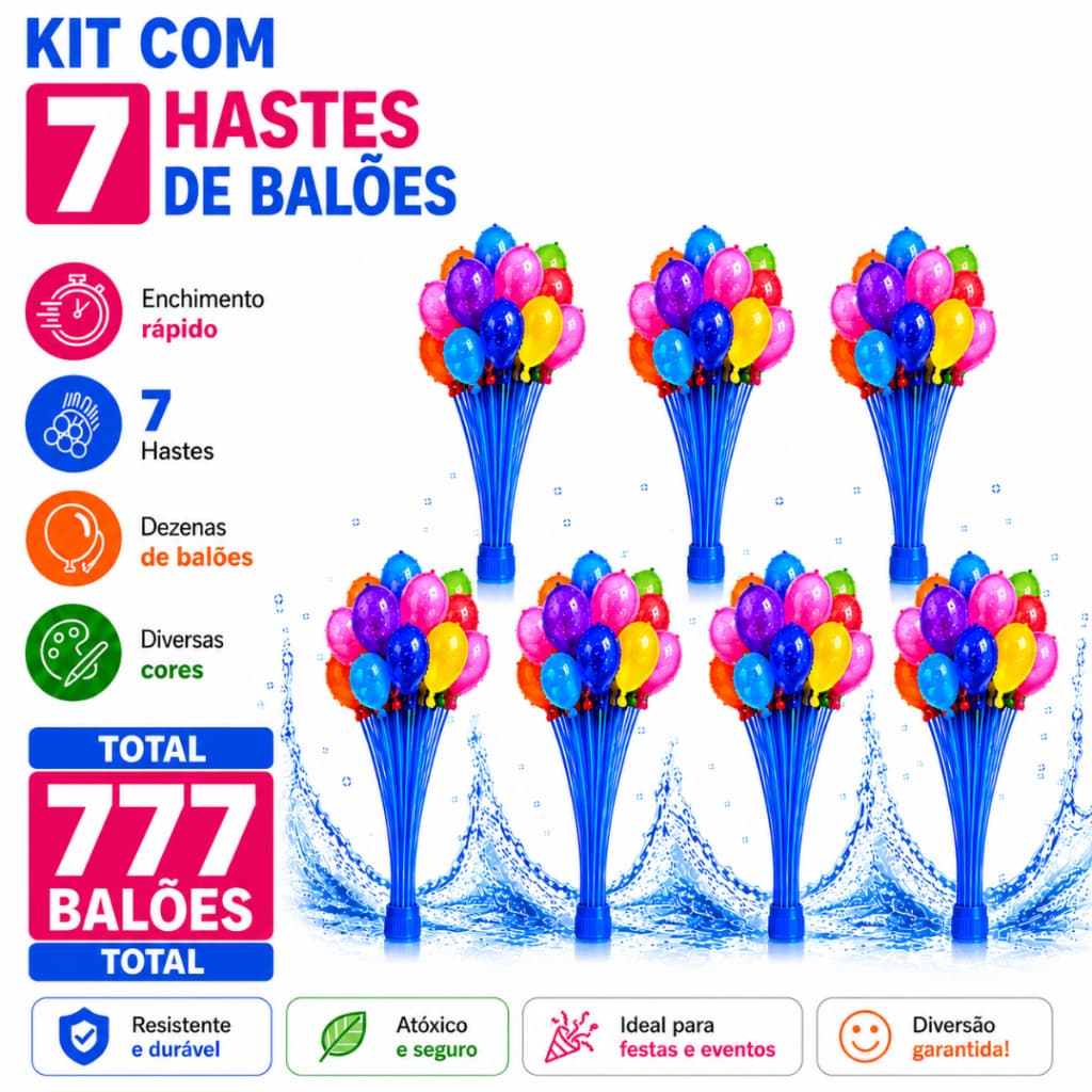 Kit 777 Balão De Água Guerra De Bexiga Splash Ball Pacotes com 111 Bexigas Cada Watter Ballon