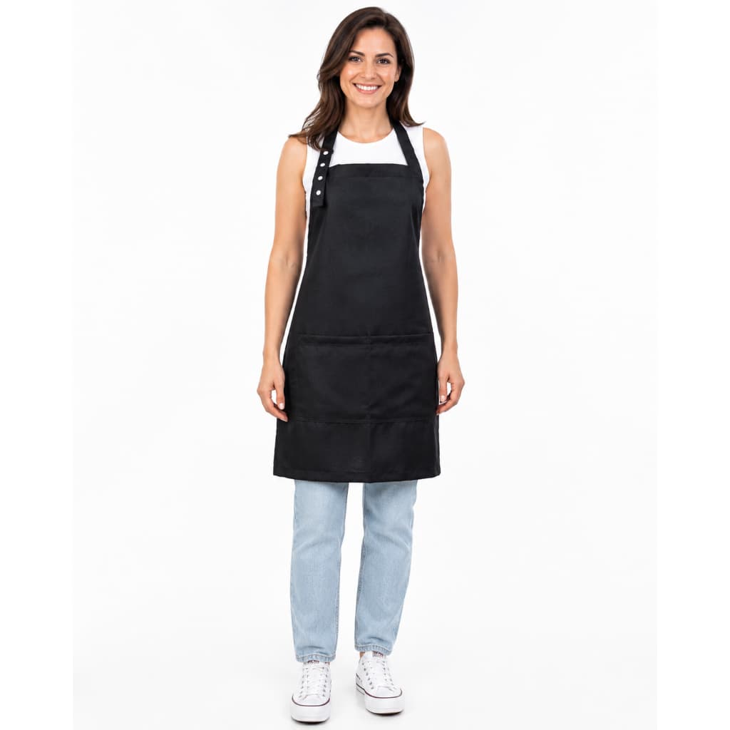 Avental Uniforme Profissional Oxford Preto Salão de Beleza Manicure Regulável 2 Bolsos
