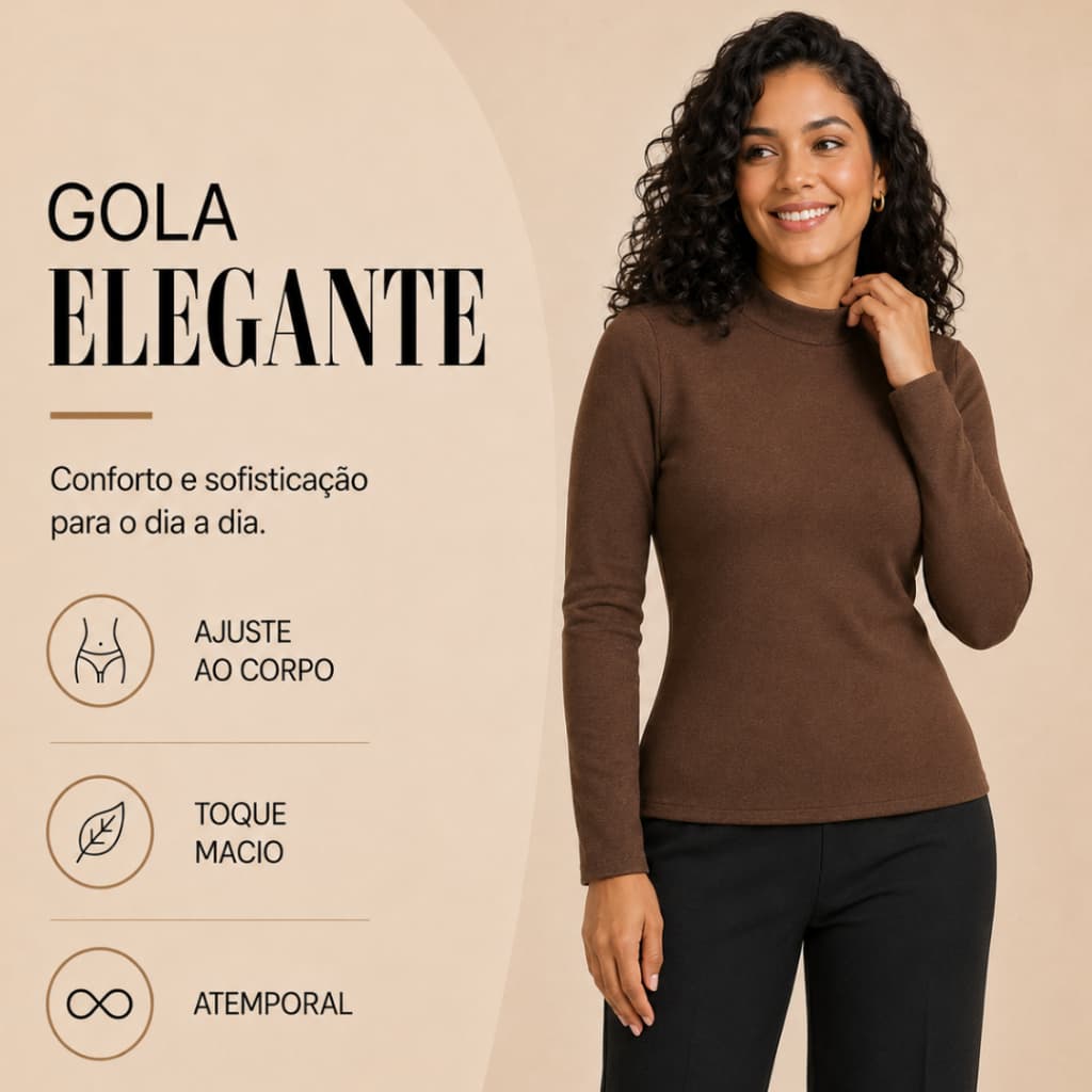 Blusa Feminina Manga Longa em Lanzinha com Gola e Modelagem Ajustada