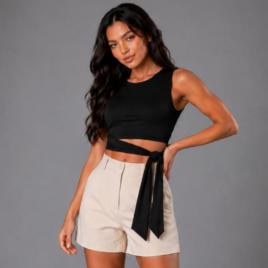 Top Cropped Feminino Amarração Lateral Frente Unica Suplex Duplo Sem Manga Primavera Verão