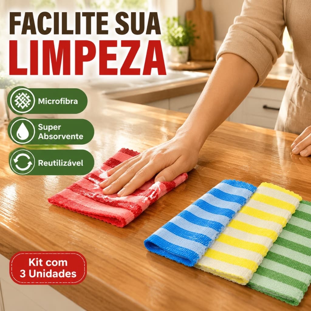 Panos de Limpeza Panos de Microfibra Kit 3 Panos de Microfibra Pano de Limpeza 30x30 Pano Multiuso de Microfibra