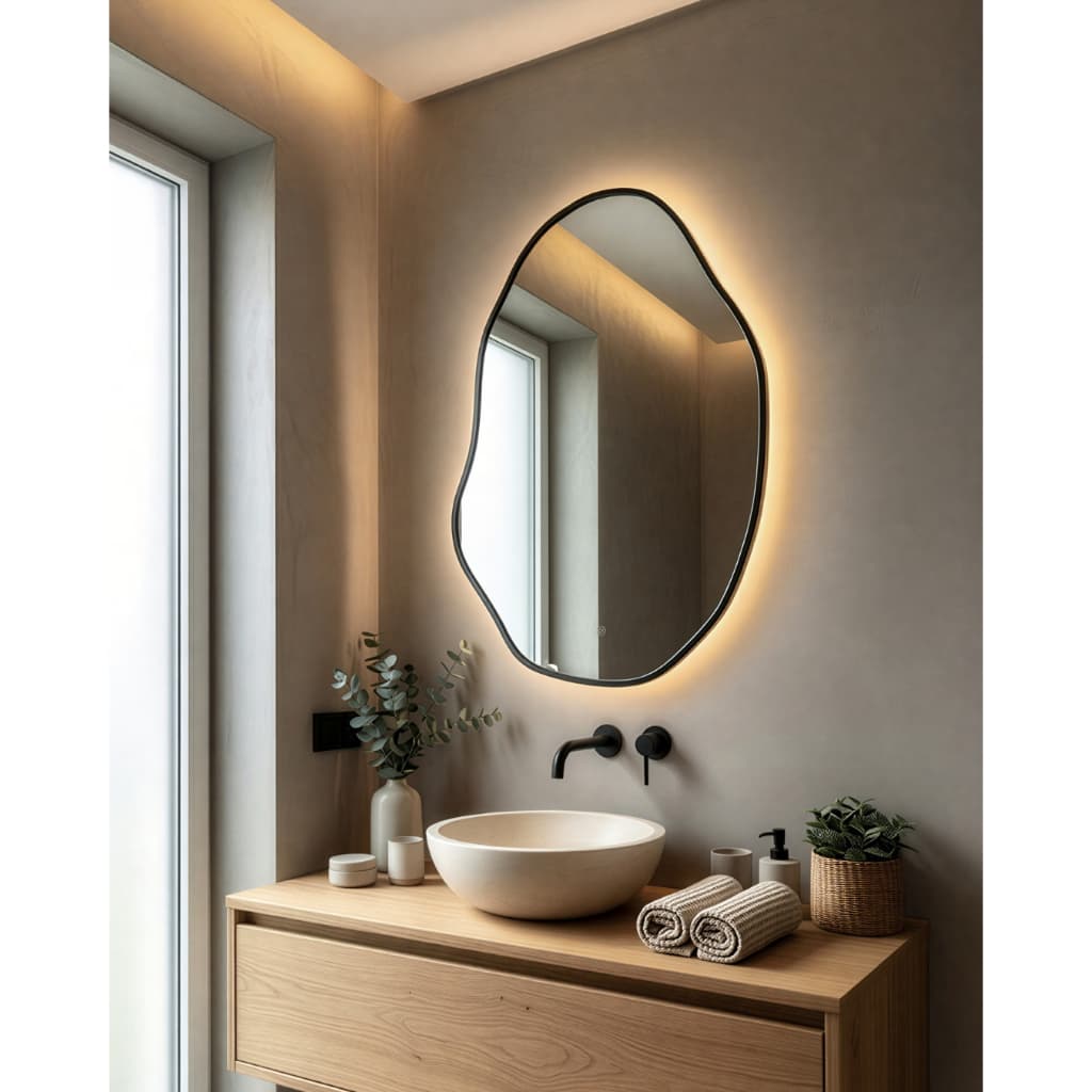 Espelho Decorativo Orgânico 70 X 50 Com Led Hall Sala Touch