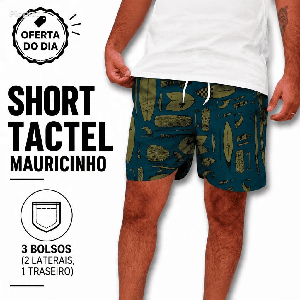 Short Tactel Masculino 3 Bolsos Swim Academia e Praia