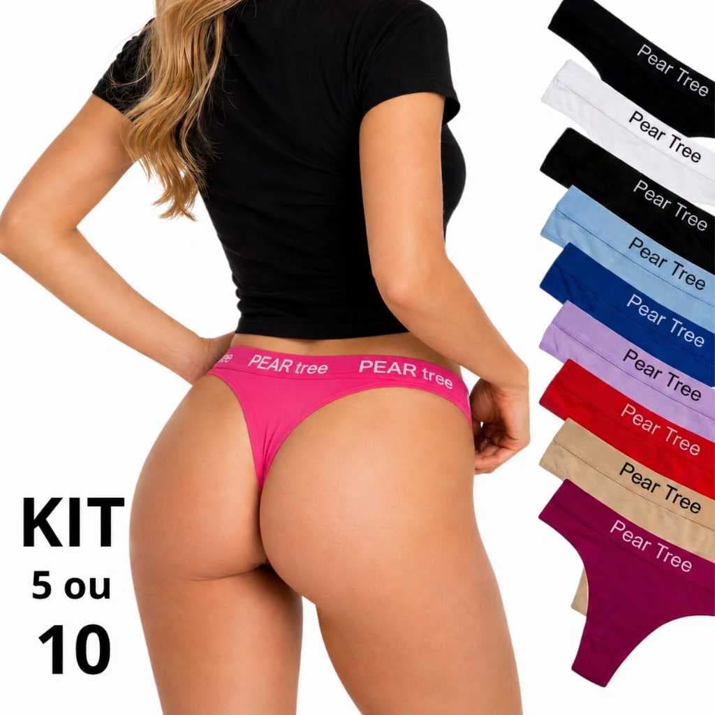 Kit Calcinhas Fio Dental De Algodão Cós Alto