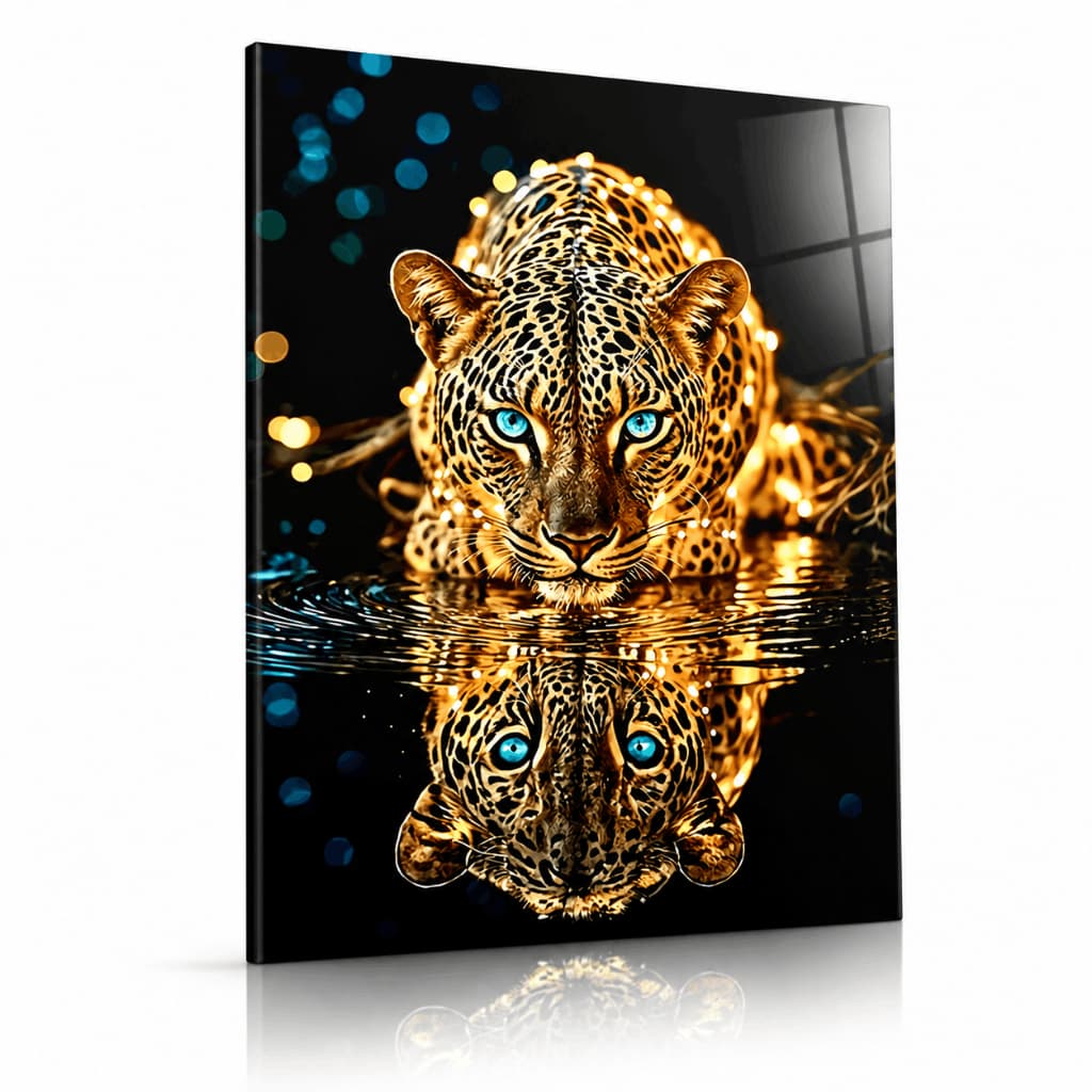 Quadro Decorativo Onça Pintada Olhos Azuis Animal Selvagem Arte Luxo Premium Decoração Sala Quarto Escritório