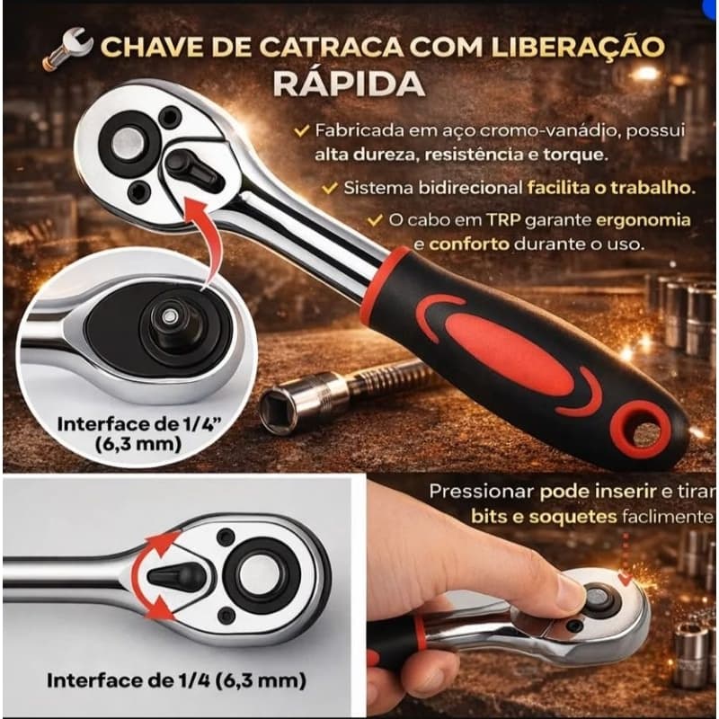 Maleta Jogo 26 Peças 1/4 Bits E Soquetes 414mm Compacto