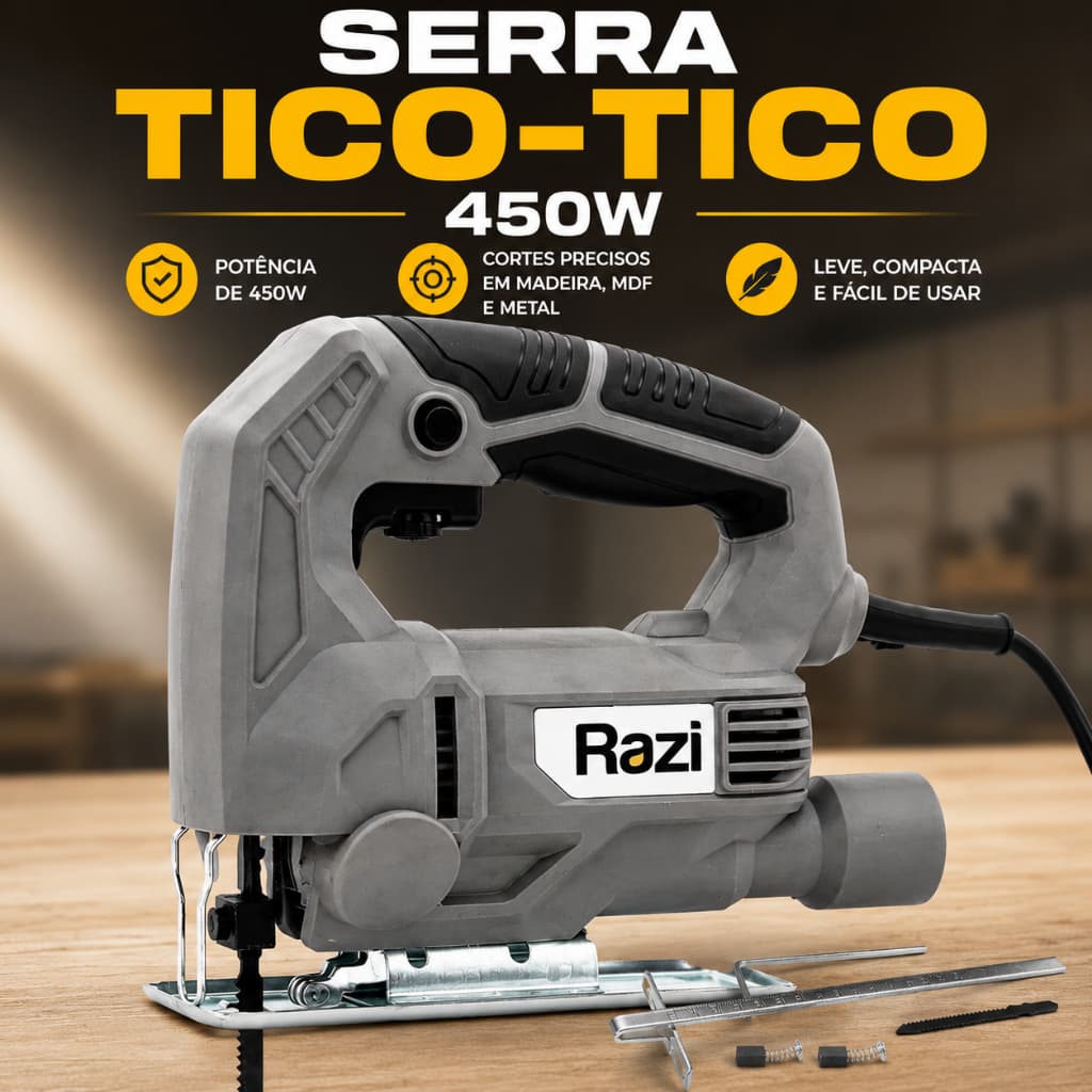 Serra Tico-Tico Razi 450w Serra Tico-tic com Base Ajustavel Serra Profissional Elétrica 45° 18mm