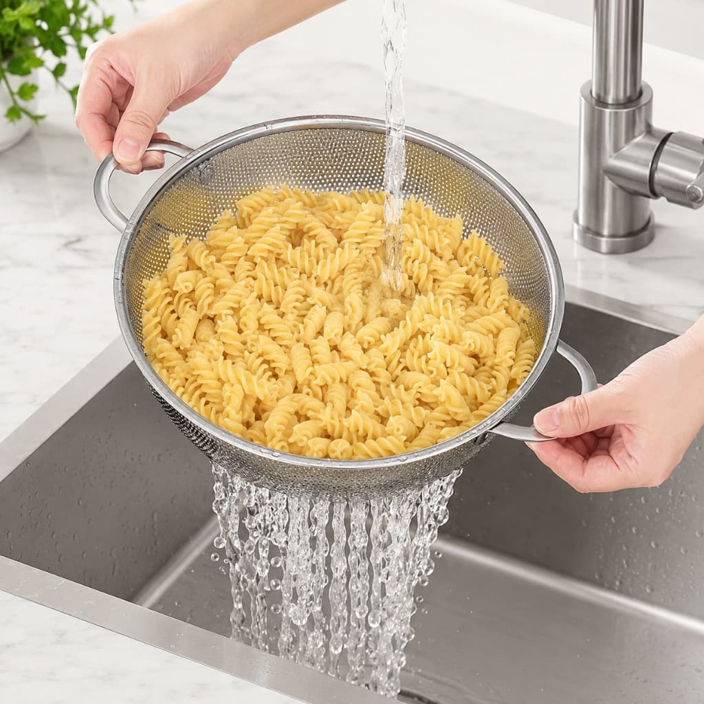 Escorredor De Cozinha Multiuso Aço Inox Resistente Escoamento Rápido Arroz Massas Vegetais Frutas