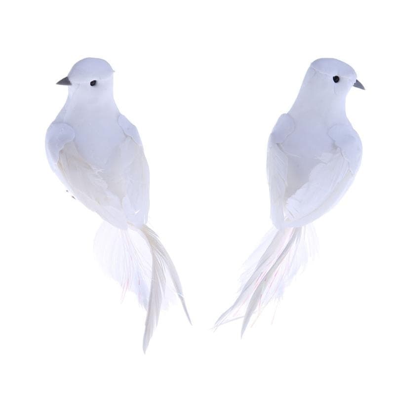 Kit 6 Pássaros Decorativos Brancos com Penas Naturais 13cm | Enfeite para Árvore de Natal, Casamento, Arranjos e Decoraç