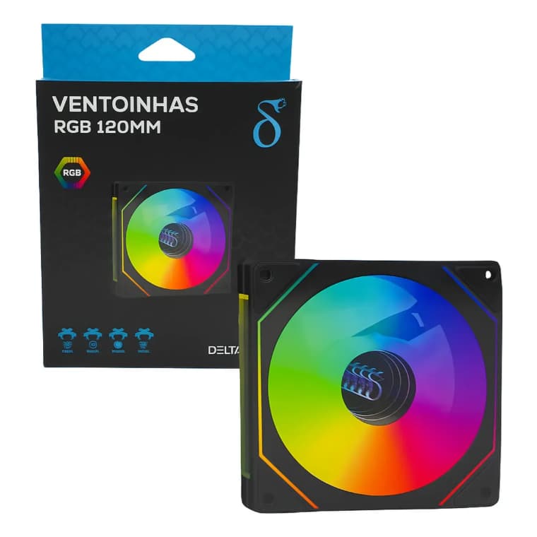 (Uni) Cooler Fan 120mm RGB para Gabinete PC Silencioso 1200RPM 3 Pinos