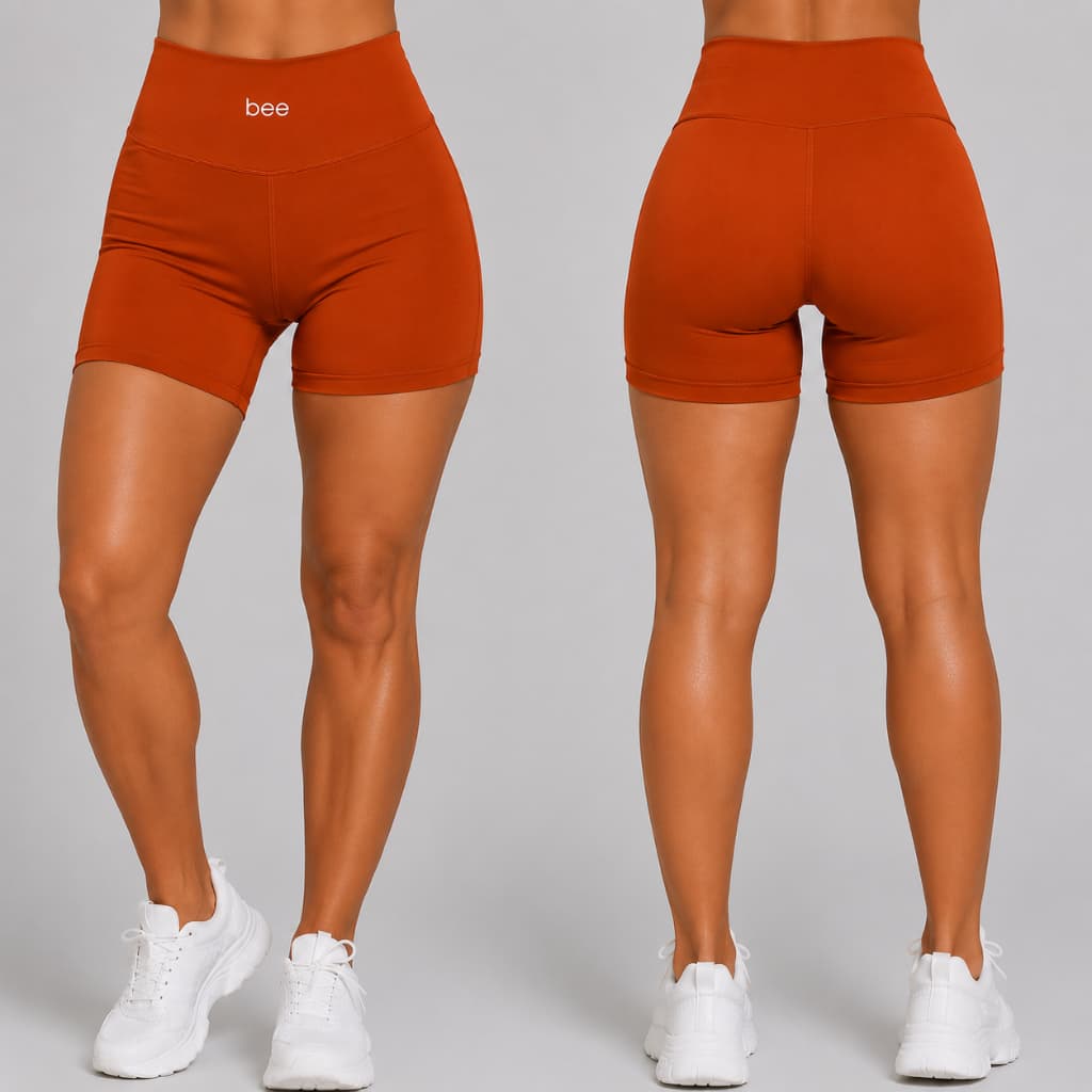 Roupa de Academia Feminina Short Cós Alto Zero Transparência Fitness Bee Modelador Corrida Musculação Yoga Treino