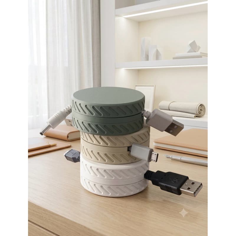 Kit com 2 Organizador de Cabos Giratório Portátil até 2 metros | Enrola Fios Rápido e Fácil | USB, Fone e Carregadoro