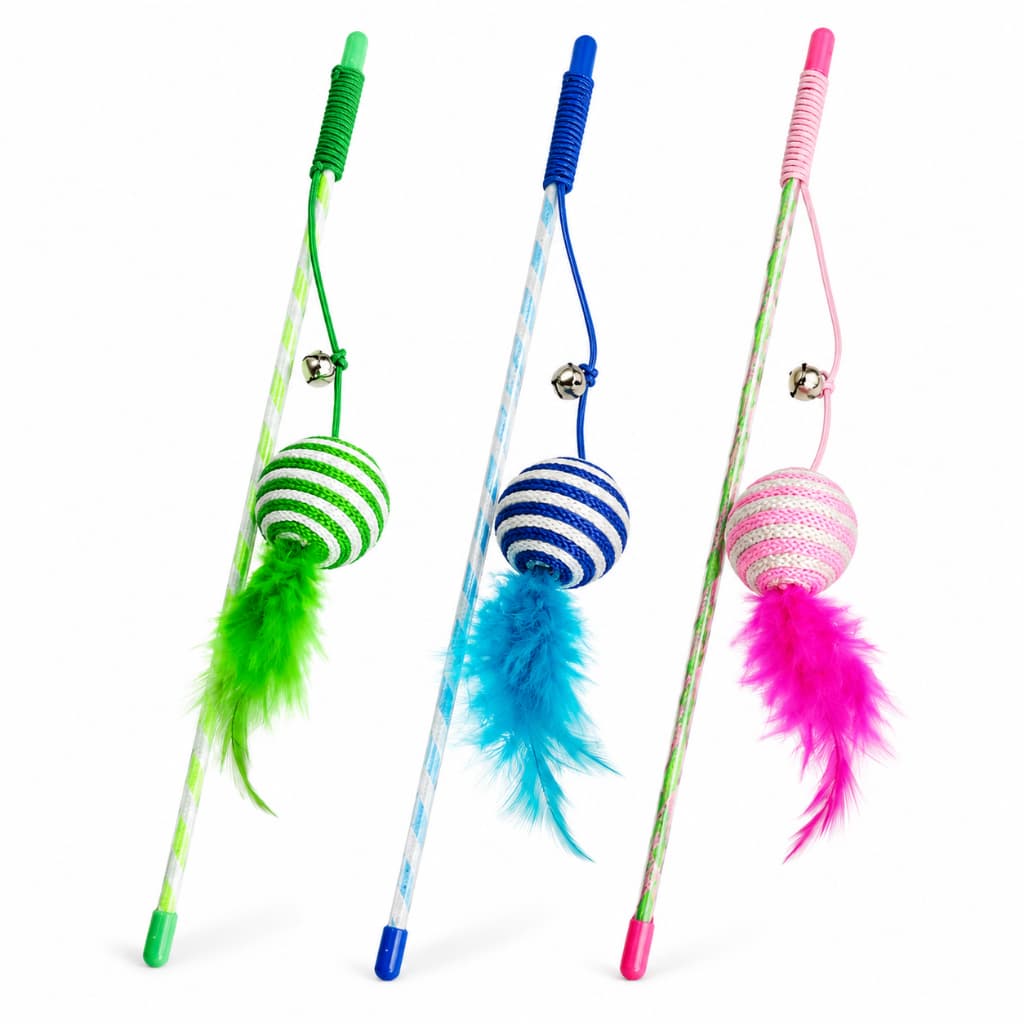 Brinquedo para Gatos Varinha Interativa com Bolinha e Pena Diversão Garantida - Cores: Sortidas