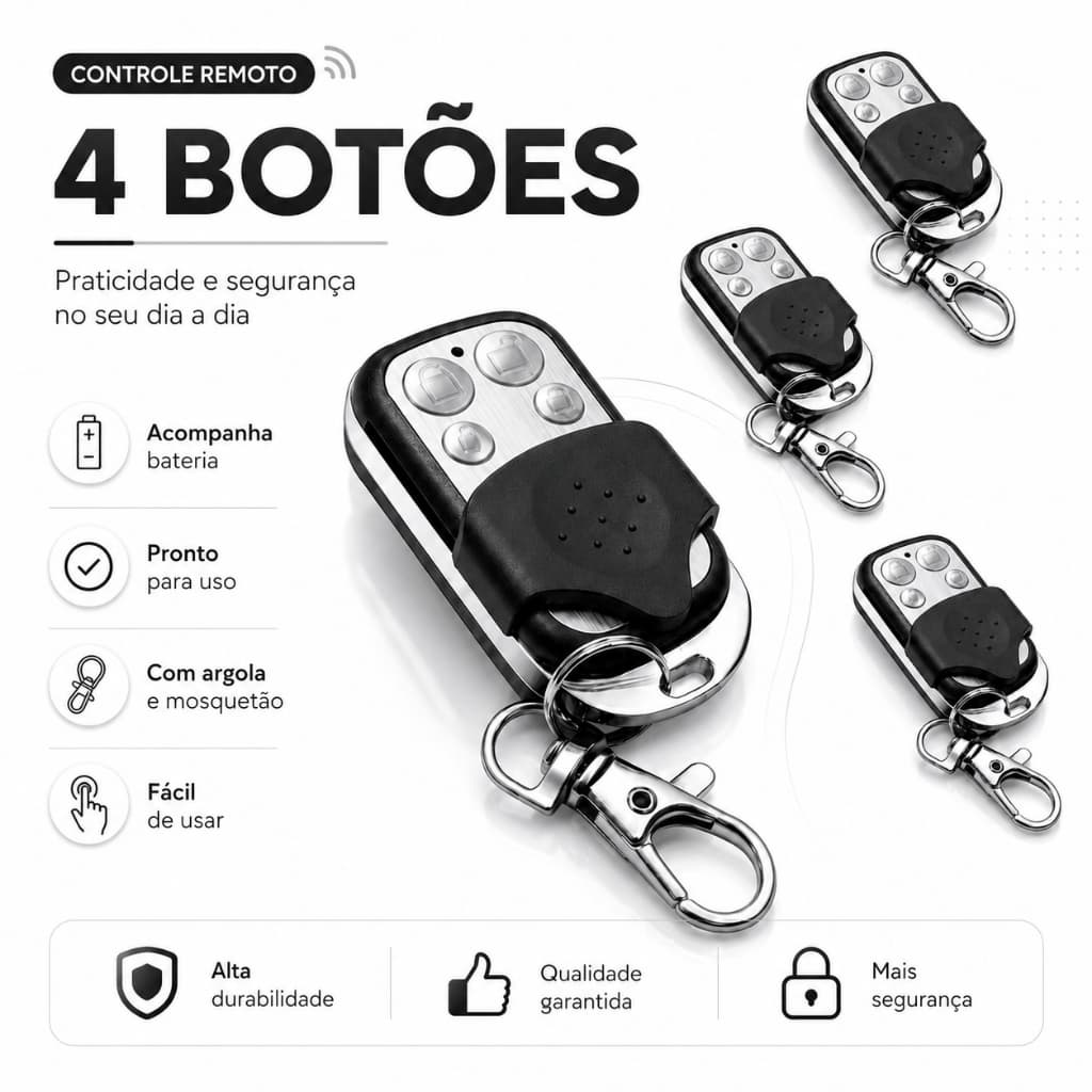 Controles Remoto Universal 433Mhz Portão Electrónico Garagem 4 Botões Residencial