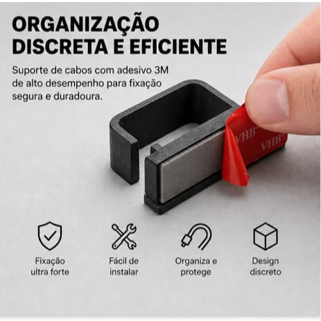 Suporte Organizador de Cabos Clip Adesivo 3M Sem Furar Parede para Fios e Cabos