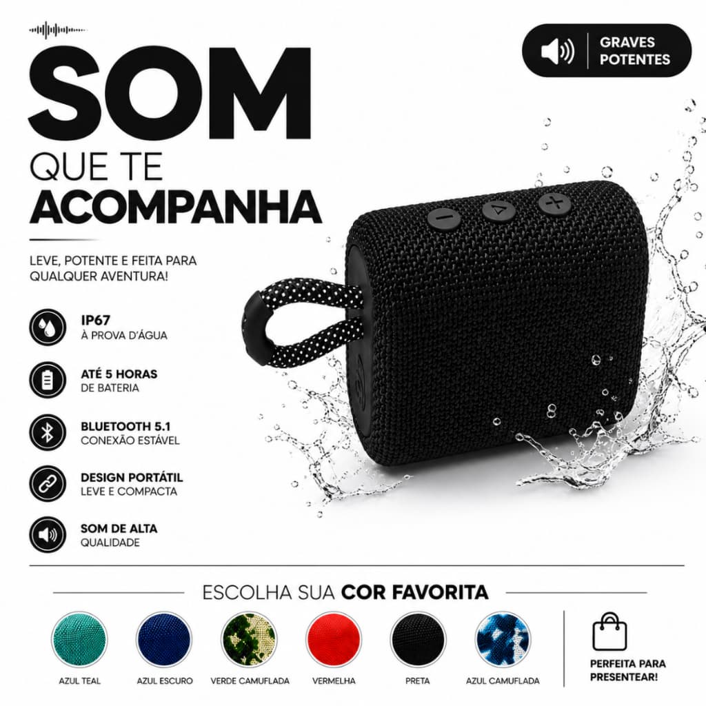 Caixa de Som Bluetooth caixinha Portátil e Potente Escolha Sua Cor Favorita envio imediato
