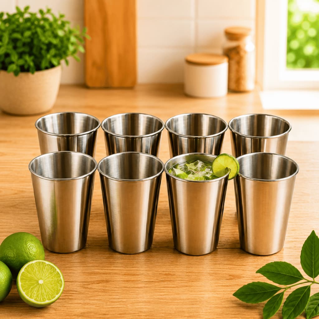 Kit Jogo Copos 250ml Aço Inox Aluminio Térmico Suco Agua Refrigerante Drinks