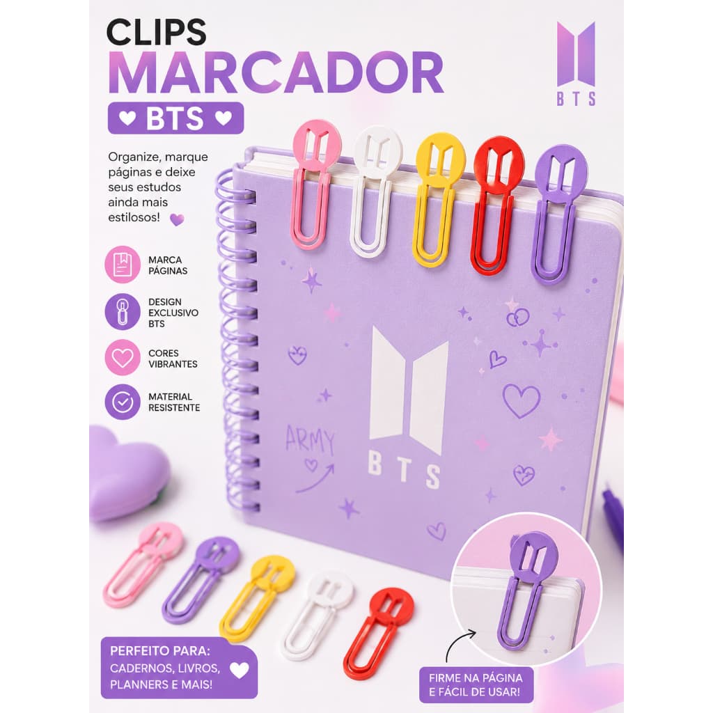Kit Marcadores de Página BTS Colorido 20Un 50Un 100Un Clips para Livro Caderno Planner Papelaria K-pop