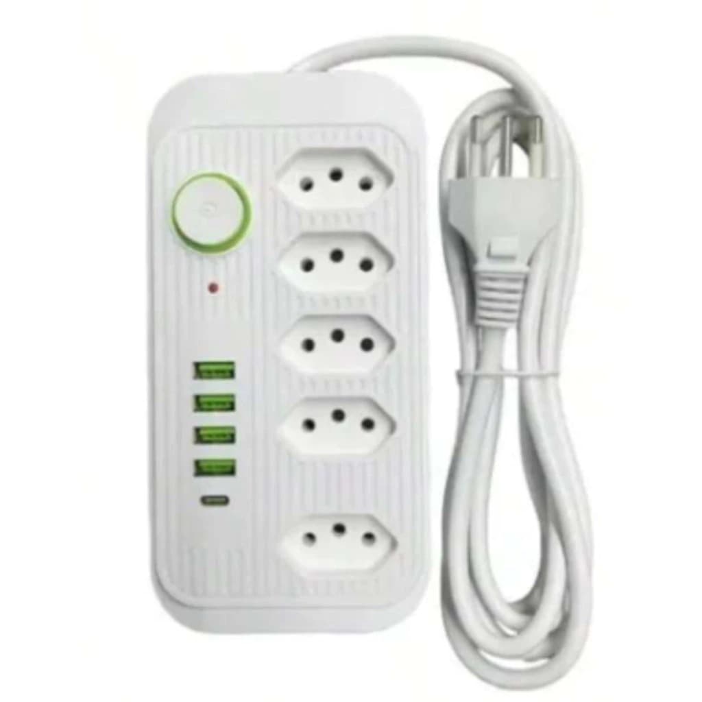 Extensão 5 Tomadas 4 USB 1 Type-C Universal Bivolt Power 110v/220v 2m