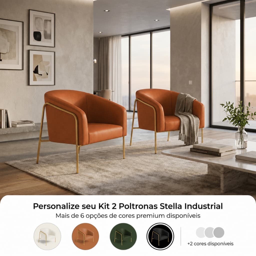 Poltrona Sala Kit 2  Decorativa Conjunto Escritório Salão Beleza Stella Decorativa Recepção Industrial