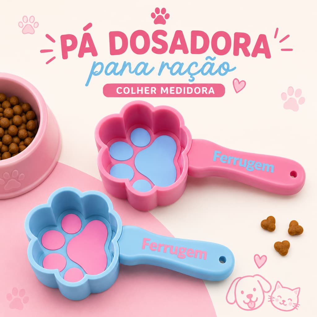 Pá Dosadora de Ração Personalizada com Nome | Colher Medidora para Cães e Gatos