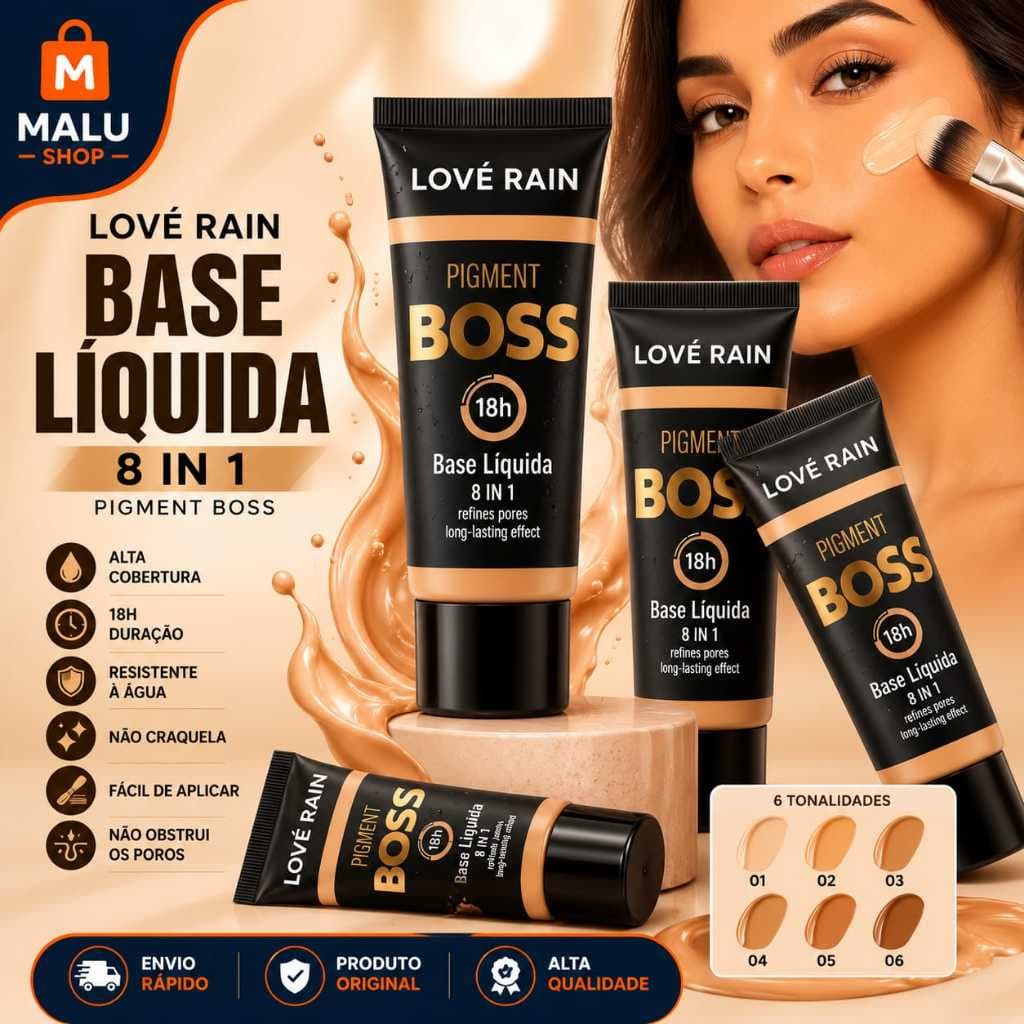 Base Matte Pigment Boss Lové Rain 60ml Alta Cobertura À Prova D'Água Não Obstrui os Poros 18h Original Para Todos Os Tom
